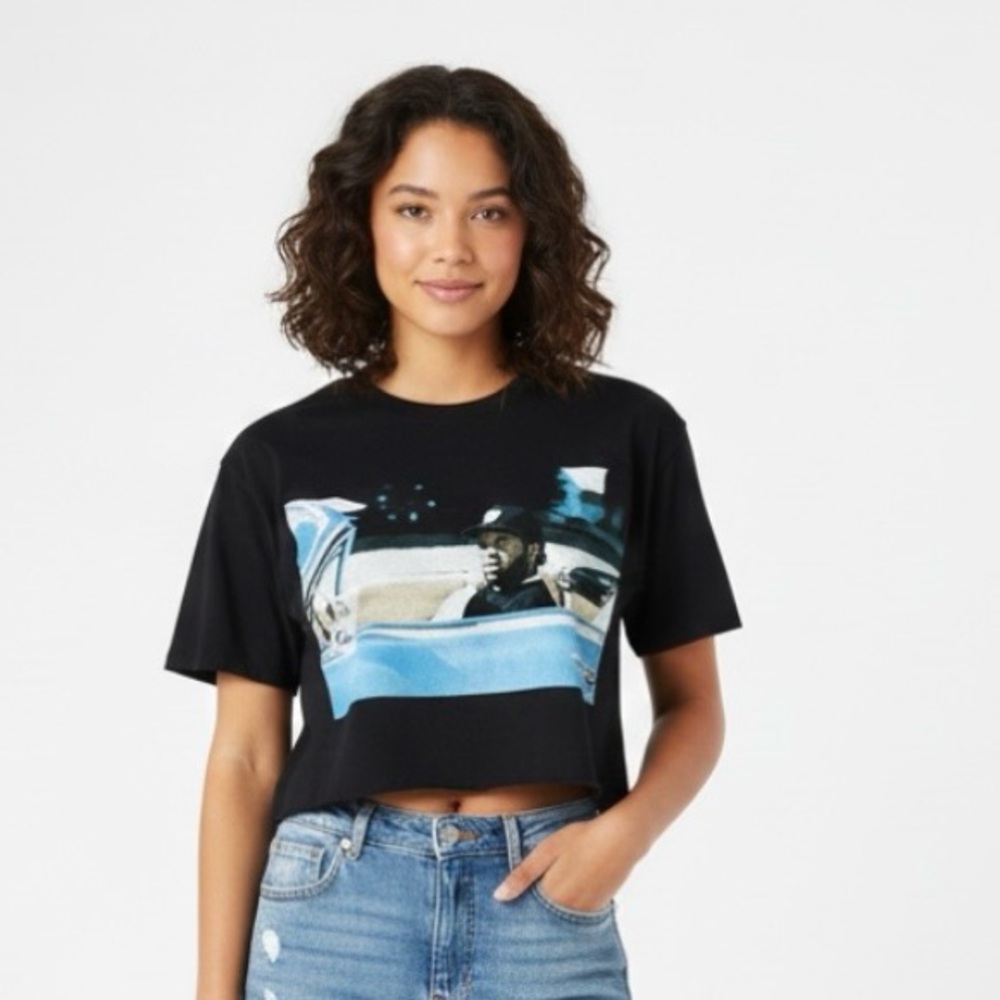 Ice Cube Graphic Cropped Tee Black Retro Hip Hop T-Shirt Size Large 100% Cotton